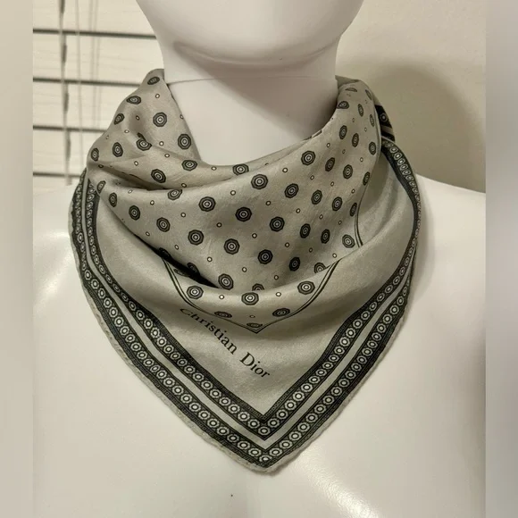 Christian Dior silk scarf, gray, square, 18.5 inches, logo. 100% silk. - Picture 3 of 12